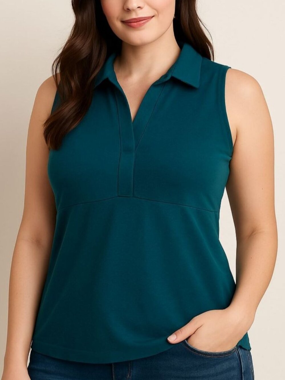 J. Jill Womens Collared Popover Top Half Button Shirt Teal Stretch Knit Size M